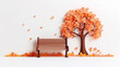 a bench in an autumn park on a white background paper sculpture.