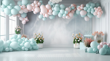 Wall Mural - the studio is decorated with balloons blue holiday.