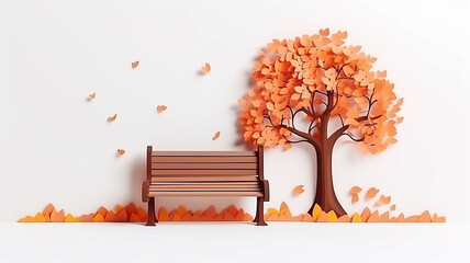 Canvas Print - a bench in an autumn park on a white background paper sculpture.