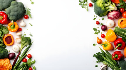 Frame of vegetables on a plain background