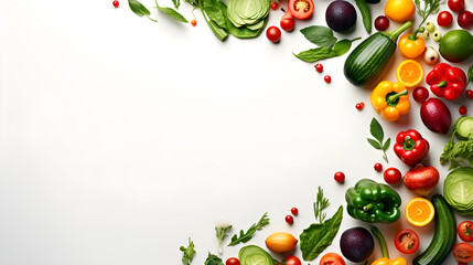 Frame of vegetables on a plain background