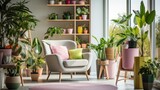 Fototapeta Lawenda - Interior design ideas with flowers and plants