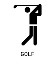 Summer sport icon. Vector isolated pictogram on white background with the names of sports disciplines. Games and sport. Golf