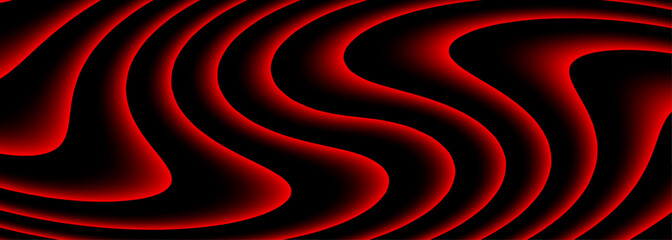 Fototapete - Abstract  background with 3D red black striped pattern, interesting wavy minimal dark background.