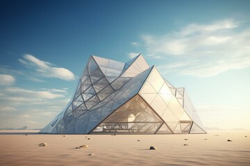  Contemporary structure against a plain backdrop. Digital rendering of a three-dimensional edifice. Generative AI