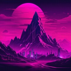 Canvas Print - neon punk purple mountain range