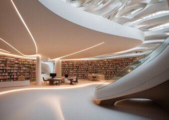 Image of futuristic library interior architecture