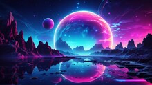 Futuristic Fantasy Landscape Neon Space Galaxy Portal Vector Illustration Generated Ai