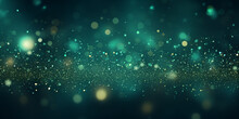 Green Holiday Background. Green Background With Dots And Particles Glitter Illustration.