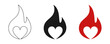 Heart icon with fire. Set of illustrations.