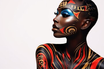 Wall Mural - Beautiful glamour African woman with black skin body art.