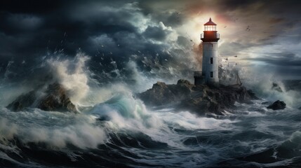 Imagine a breathtaking scene of a majestic lighthouse