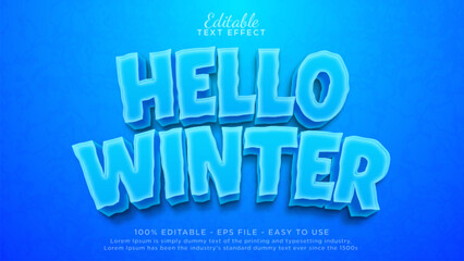 Wall Mural - Hello winter editable text effect. Frosted ice text effect