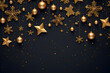 Weihnachtliche goldene Dekoration auf dunklem Hintergrund, Weihnachtskarte, erstellt mit generativer KI