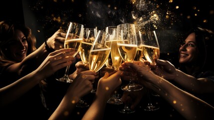 Group of friends celebrating with champagne and sparklers at a party