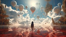 Hot-air Balloon And The Girl Background