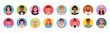Collection of diverse people avatars in circles. Vector illustration of multiethnic user portraits. Various human face icons. Flat cartoon male and female characters.
