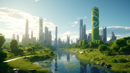 Wall Mural - science fiction cityscape, green eco city concept, futuristic high-tech city with advanced infrastru