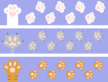 Set Of Cat Paws Wallpaper, Legs, Dog Paw, Cat On Purple Background, Kitten Flat Design, Prints, Cartoon, Cute Cat Foot Wallpaper Vector Illustration
