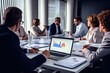 © PHAISITSAWAN - Business people group meeting in office. Professional businesswomen, businessmen, and office workers work in team conferences with project planning documents on the meeting table.
