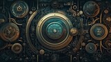 Fototapeta  - steampunk, backgrounds, industrial, vintage, retro, gears, machinery, clockwork, Victorian, technology, gears and cogs, mechanical, grunge, steam-powered, fantasy, industrial generative ai