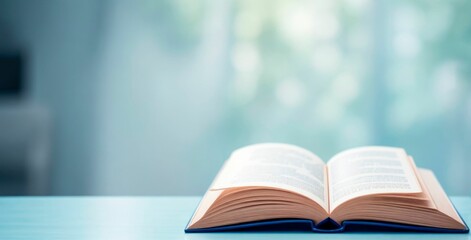 Wall Mural - an open book on top of a table in front of a bright window