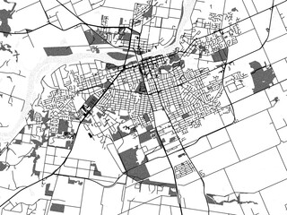 greyscale vector city map of bundaberg in australia with with water, fields and parks, and roads on 