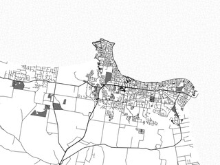 greyscale vector city map of hervey bay in australia with with water, fields and parks, and roads on