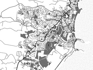 greyscale vector city map of coffs harbour in australia with with water, fields and parks, and roads