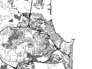 greyscale vector city map of sunshine coast in australia with with water, fields and parks, and road