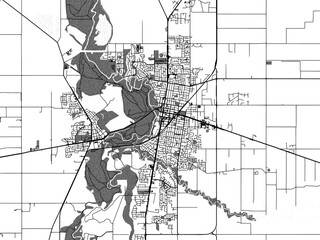 greyscale vector city map of shepparton in australia with with water, fields and parks, and roads on