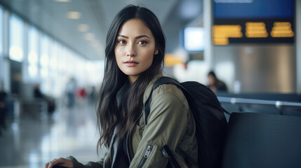 Sticker - Portrait of a young woman in the airport