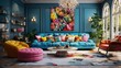 © brillianata - Living room in kitsch style. Incredible fairytale design and vibrant colors.