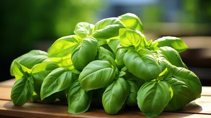 Canvas Print - Fresh Basil Leaves - Staple of Mediterranean Cuisine with Generative AI