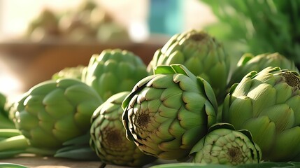 Canvas Print - AI generated illustration of artichokes in a pile