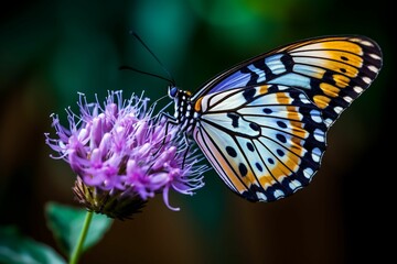 Wall Mural - closeup of a butterfly perched on a flower, ai-generated.