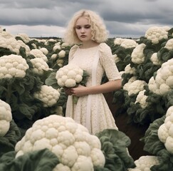 Poster - stunning young woman enjoying the beauty of nature, surrounded by a vibrant array of flowers