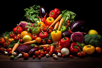 Wall Mural - AI generated illustration of a vibrant display of fresh vegetables isolated on a black background