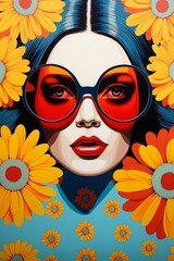 Wall Mural - ai generated illustration of a portrait of a young woman with sunflowers in her hair