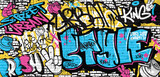 Fototapeta Młodzieżowe - Graffiti background with throw-up, scribble and tagging in vibrant colors. Abstract graffiti in vector illustrations.