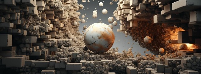 Wall Mural - ai generated illustration of an abstract background white spheres, rocks and cubes