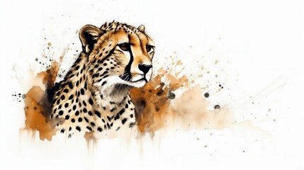 Poster - Watercolor painting of a leopard with colorful swirls on a white background, AI-generated.