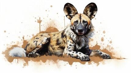 Wall Mural - watercolor painting of a hyena with colorful swirls on a white background, ai-generated.