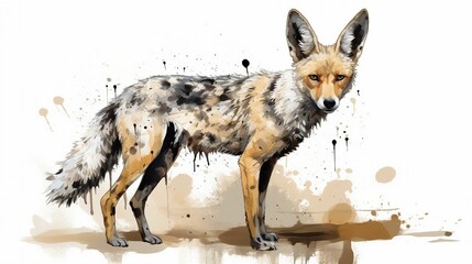 Wall Mural - watercolor painting of a hyena with colorful swirls on a white background, ai-generated.