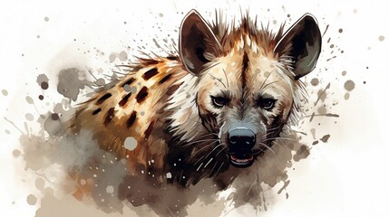 Wall Mural - watercolor painting of a hyena with colorful swirls on a white background, ai-generated.