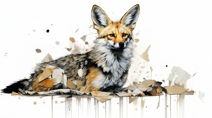 Wall Mural - watercolor painting of a fox with colorful swirls on a white background, ai-generated.