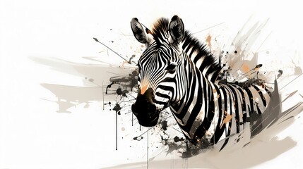 Wall Mural - watercolor painting of a zebra with colorful swirls on a white background, ai-generated.