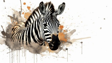 Wall Mural - watercolor painting of a zebra with colorful swirls on a white background, ai-generated.
