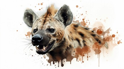 Wall Mural - watercolor painting of a hyena with colorful swirls on a white background, ai-generated.