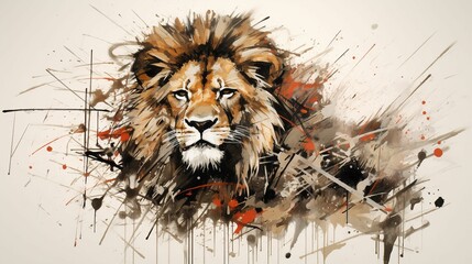 Wall Mural - watercolor painting of a lion with colorful swirls on a white background, ai-generated.
